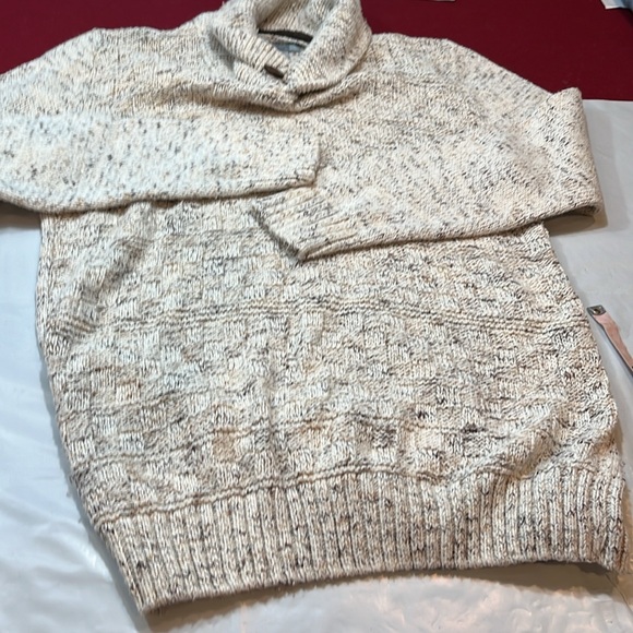 Method cowl button turtle neck Sweater mens M speckled beige tan chunky knit - Picture 15 of 16